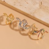 Anillos abiertos chapados en oro blanco chapado en oro de 14 quilates con incrustaciones de cobre de serpiente de estilo simple y dulce lindo