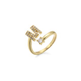 Venta al por mayor, nueva joyería de anillo abierto de cobre con circonita y letras con microincrustaciones