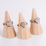 Anillos de diamantes de imitación de acero inoxidable con forma de corazón a la moda, 1 pieza