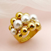 Anillos chapados en oro con incrustaciones de perlas artificiales, estilo Vintage, estilo Simple, redondo, chapado en acero inoxidable