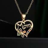 1 pieza de collar con colgante de circonita con incrustaciones de cobre en forma de corazón de MAMA a la moda