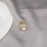 Anillos abiertos de perlas con incrustaciones de acero inoxidable en forma de corazón de estilo clásico francés al por mayor