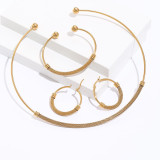 Conjunto de tres piezas de pulsera y pendientes de collar semicircular de acero inoxidable Simple étnico de moda