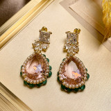 1 par de pendientes colgantes de circón de cristal con incrustaciones de gotas de agua Glam, perlas artificiales de cobre