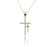 Gran oferta, colgante de doble cruz, nuevo collar religioso de circonita blanca chapada en cobre
