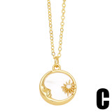 Collar chapado en oro de 18 quilates con incrustaciones de cobre y sol y luna de estilo IG