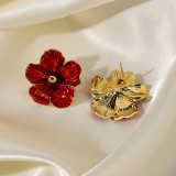 1 par de aretes chapados en oro de 18 quilates con revestimiento de flores de estilo simple