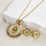 Collar de pendientes chapado en oro con incrustaciones de esmalte de acero inoxidable, bloque de Color geométrico artístico de estilo nórdico