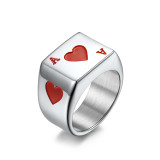 Anillos de esmalte de acero de titanio con forma de corazón de póker de moda de 1 pieza
