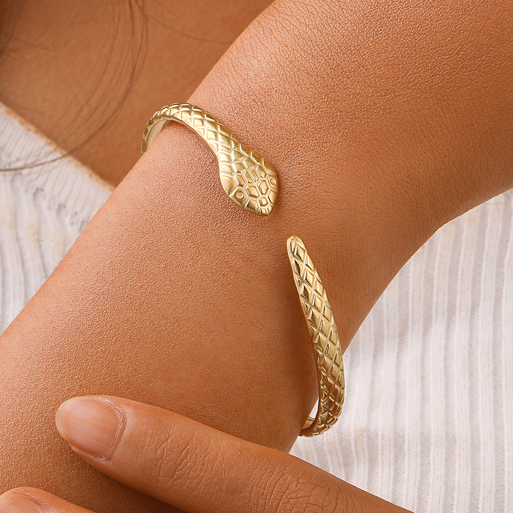 Brazalete de acero inoxidable con forma de serpiente de estilo simple, 1 pieza