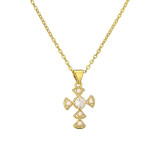 Collar con colgante chapado en oro con circonita y perlas con incrustaciones de cobre cruzado de estilo simple informal