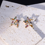 Pendientes colgantes de cobre con pentagrama de moda, pendientes de cobre con circonita chapada en oro, 1 par