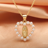 Collar con colgante de circonio de perlas artificiales chapado en oro y cobre con forma de corazón cruzado de pentagrama de estilo vintage básico a granel