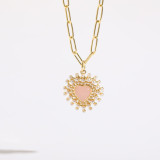 1 pieza de collar con colgante de cristal de perlas de agua dulce con incrustaciones de cobre en forma de corazón redondo a la moda