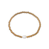 Pulseras redondas elegantes chapadas en oro de perlas de agua dulce de acero inoxidable a granel