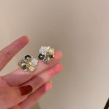 1 par de pendientes colgantes con diamantes de imitación esmaltados de cobre y flores de estilo Simple