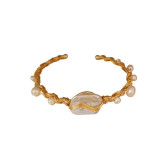 Brazalete retro de pulseras de cobre con perlas de agua dulce a granel