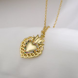 Collar con colgante de circonita chapado en oro y cobre con forma de corazón y cruz a la moda, 1 pieza