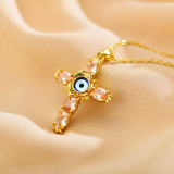 Collar chapado en oro de circón con incrustaciones de cobre de aleación de ojo cruzado de estilo étnico