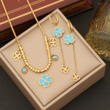 Collar elegante de los pendientes de las pulseras de la turquesa del embutido de la galjanoplastia del acero inoxidable de la flor