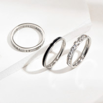 Juego de 3 piezas de anillos de diamantes de imitación con incrustaciones huecas esmaltadas de acero inoxidable circulares de estilo simple
