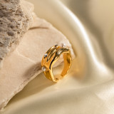 1 pieza INS estilo C forma Irregular chapado en acero inoxidable incrustaciones perlas artificiales anillo abierto de diamante Artificial