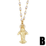 Colgante de la Virgen María, perla, circonita, collar religioso de cobre, accesorios al por mayor