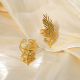 Anillos abiertos chapados en oro de 18 quilates con revestimiento de acero inoxidable y plumas de estilo francés estilo IG para vacaciones