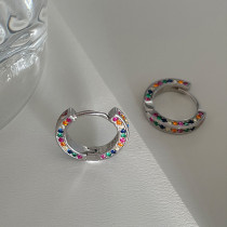1 par de pendientes de diamantes de imitación con incrustaciones de cobre chapado en círculo de estilo coreano