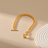 Pulseras chapadas en oro de 18K con chapado en latón y perlas de imitación en forma de corazón con gotas de agua elegantes para mujer
