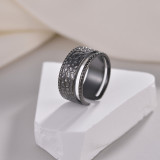 Anillo doble de estilo simple, chapado en acero de titanio, anillo abierto ahuecado