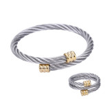 Pendientes de pulseras de anillos de mujer de acero inoxidable con rayas en espiral de estilo vintage