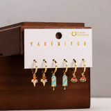 Pendientes colgantes chapados en oro de 14K con incrustaciones de perlas artificiales y circonitas, estilo Simple, flor de helado, mariposa, chapado en cobre