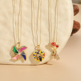 Elegante y lujoso collar con colgante chapado en oro de 14 quilates con incrustaciones de cobre y flores de estilo clásico