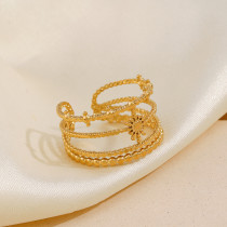Anillos abiertos chapados en oro de 18 quilates con revestimiento de acero inoxidable de estrella de estilo simple
