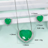 Collar de pendientes de piedras preciosas artificiales con incrustaciones de cobre en forma de corazón estilo IG