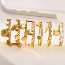 Pulseras chapadas en oro de acero inoxidable con forma de corazón de estilo romano de vacaciones a granel
