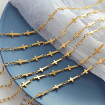 Pulsera cruzada de moda de lujo ligera coreana, joyería de oro real chapada en acero de titanio de 18 quilates