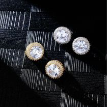 1 par de pendientes chapados en oro blanco con incrustaciones redondas básicas Glam elegantes y circonitas de cobre chapadas en oro blanco