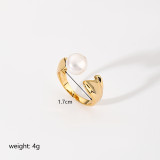 Anillos abiertos chapados en plata chapados en oro de 18K con incrustaciones de perlas redondas de estilo Simple estilo IG