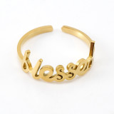 Anillo abierto de acero inoxidable con letras de moda, 1 pieza