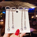1 par de pendientes de diamantes de imitación de perlas artificiales de cobre con incrustaciones geométricas glamorosas