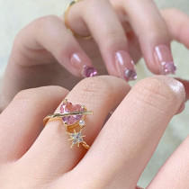 Anillo de dedo índice abierto de cobre con circonita y estrella de perla en forma de corazón rosa bonito a la moda