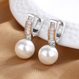 1 par de pendientes de perlas artificiales chapados en cobre geométricos de moda
