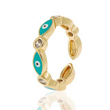 Anillo abierto de cobre con ojo geométrico de moda, anillos de cobre con circonita