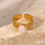 Anillo de perlas de cadena de acero inoxidable chapado en oro de 18 quilates nuevo estilo