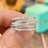 Anillos de anillo de banda ancha de circón chapado en cobre geométrico lujoso de 1 pieza