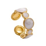 Anillo abierto retro ovalado de acero inoxidable esmaltado