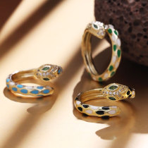 Anillos abiertos de circón con incrustaciones de cobre de serpiente de calle retro