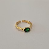 Anillo abierto plateado de circón con incrustaciones de cobre ovalado de estilo Simple estilo IG